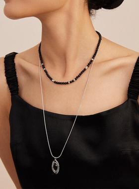 「回响」系列黑色毛衣链秋冬项链礼物高级感