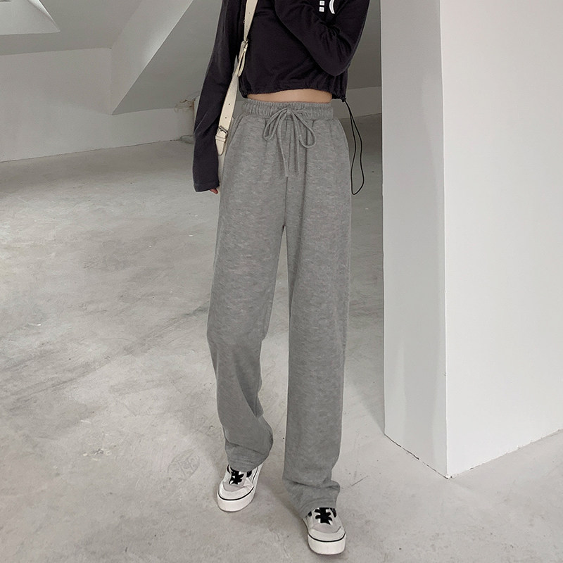 灰色秋季宽松直筒高腰垂感阔腿裤 伊索芙休闲裤