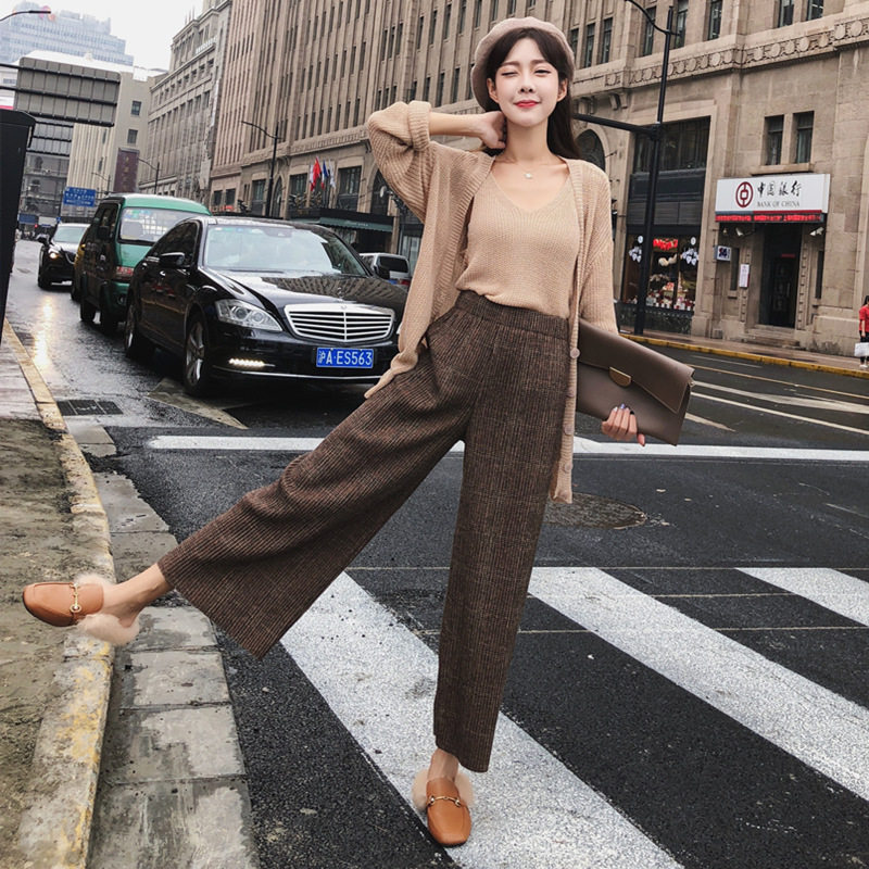 毛呢秋冬加绒宽松高腰垂感阔腿裤 伊索芙休闲裤