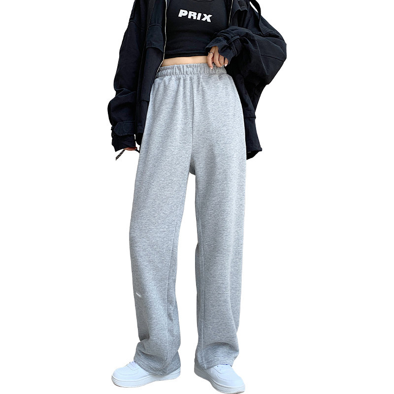 灰色秋季高腰垂感宽松直筒显瘦卫裤 伊索芙休闲裤