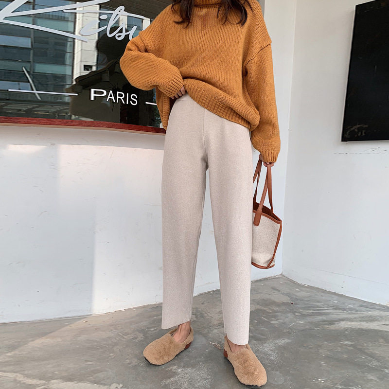 子女2019秋冬网红休闲奶奶针织裤 伊索芙休闲裤
