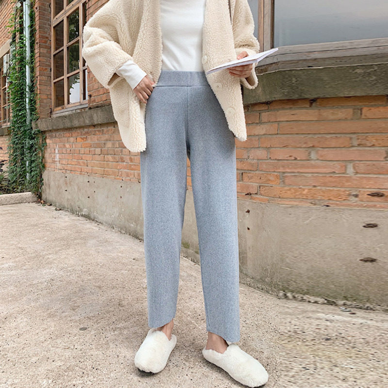 子女2019秋冬网红休闲奶奶针织裤 伊索芙休闲裤