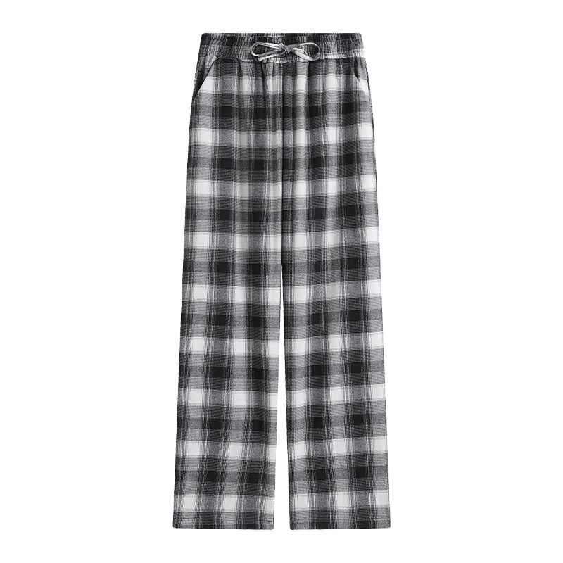 紫色格子裤2020秋季新款宽松长裤 伊索芙休闲裤