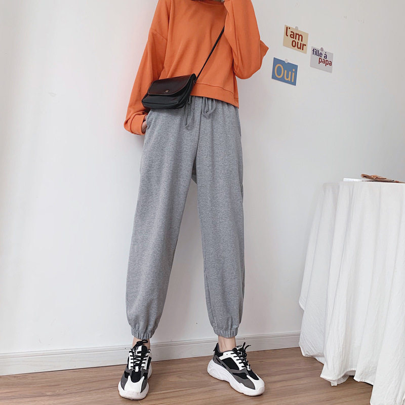 运动裤春秋宽松休闲显瘦灰色女裤子 伊索芙休闲裤