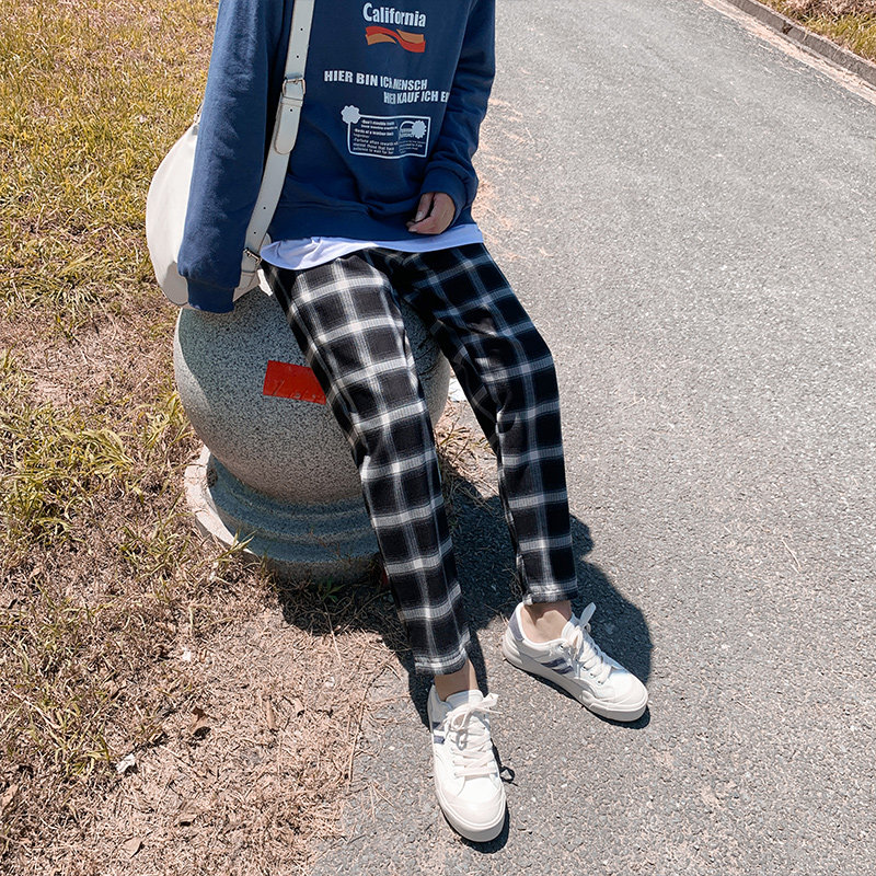 黑白格子裤2020年新款秋季休闲裤 伊索芙休闲裤