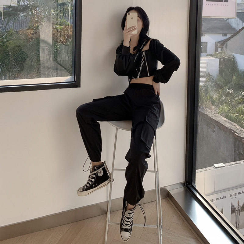 束脚工装裤显瘦高腰春秋运动裤子 伊索芙休闲裤