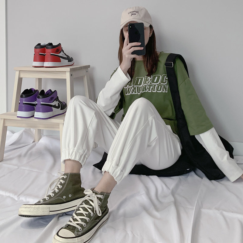 白色运动裤女ins春秋薄款裤子 伊索芙休闲裤