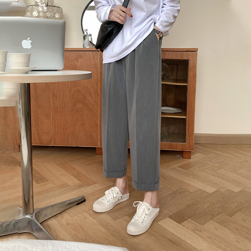 灰色西装裤春秋高腰垂感休闲小西裤 伊索芙休闲裤
