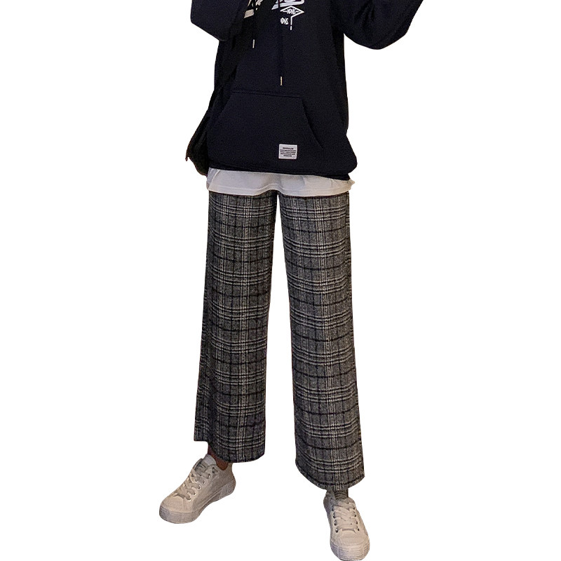 秋季2020新款高腰垂感宽松格子裤 伊索芙休闲裤