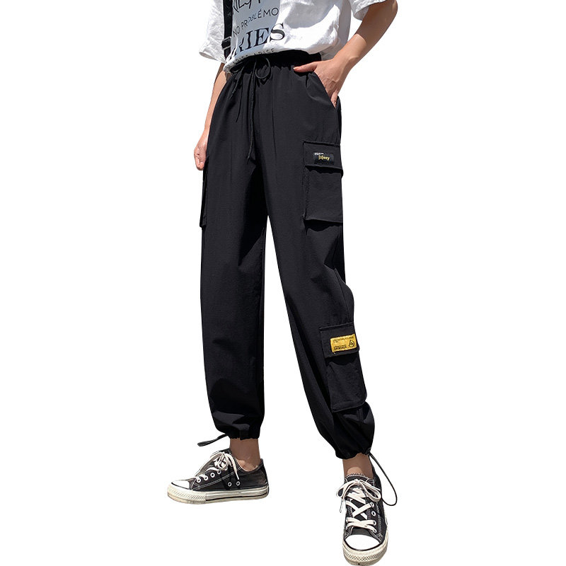 黑色工装裤显瘦百搭宽松束脚阔腿裤 伊索芙休闲裤