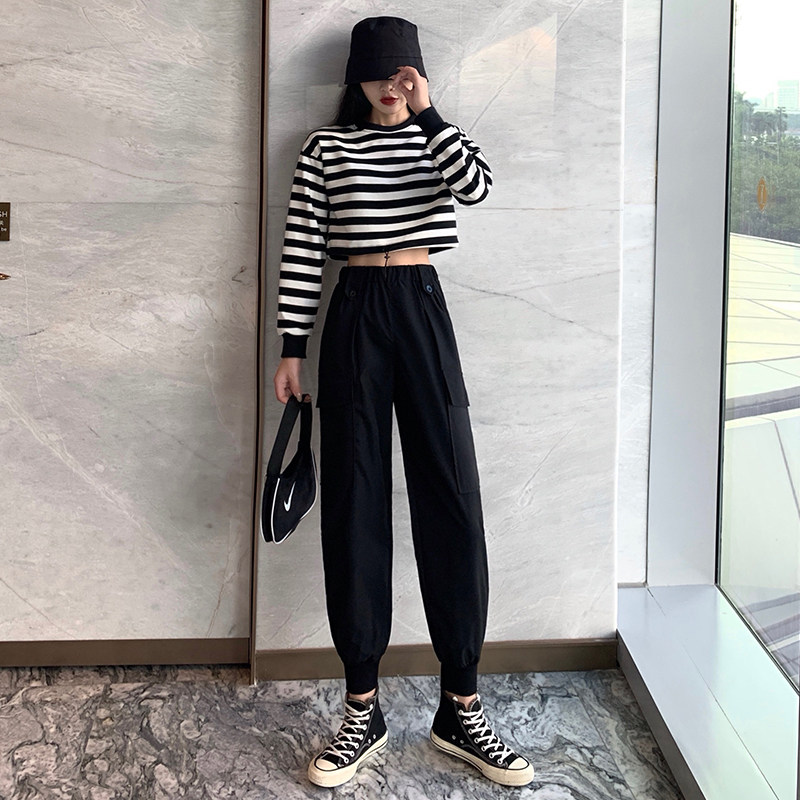 黑色秋季2020新款高腰显瘦潮工装裤 伊索芙休闲裤