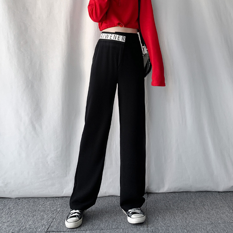 字母腰西装裤宽松直筒高腰女裤子 伊索芙休闲裤