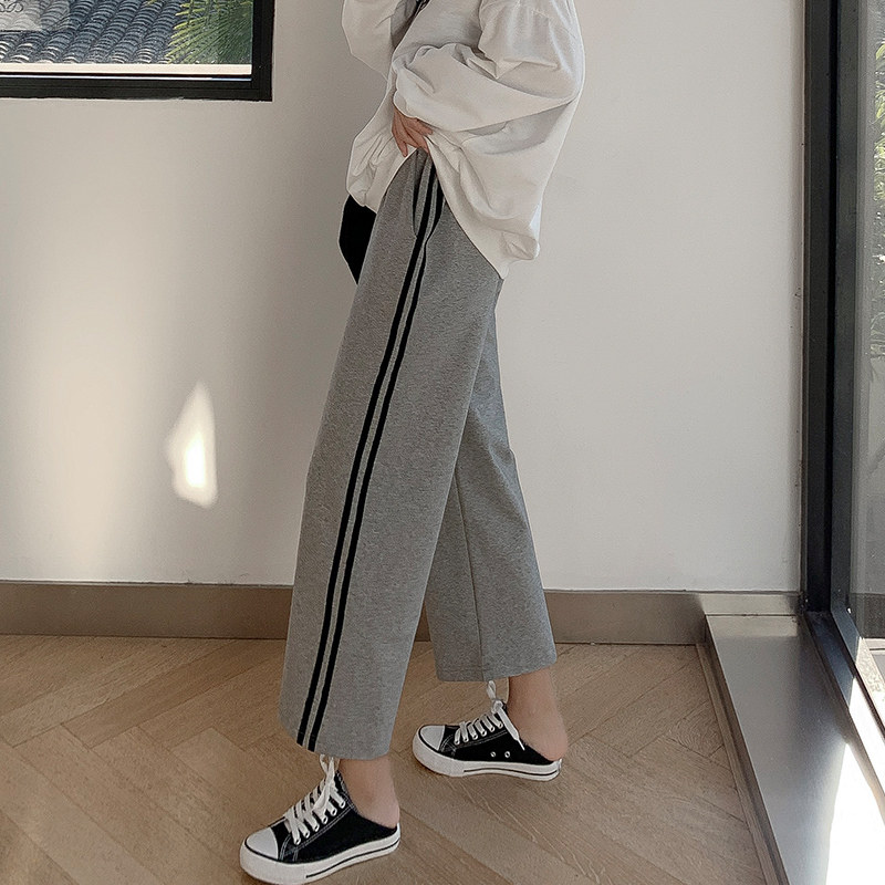灰色阔腿裤春季新款高腰垂感运动裤 伊索芙休闲裤