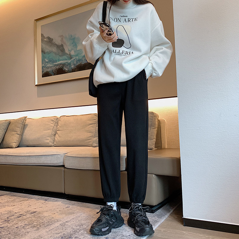 灰色秋冬季2020新款宽松束脚潮卫裤 伊索芙休闲裤