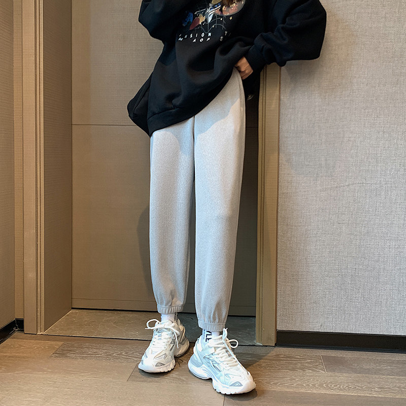 灰色秋冬季2020新款宽松束脚潮卫裤 伊索芙休闲裤