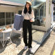 Wide -leg pants female high waist high -end high -end suit pants spring autumn and summer straight loose, thin casual mopped pants black