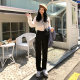 Wide -leg pants female high waist high -end high -end suit pants spring autumn and summer straight loose, thin casual mopped pants black