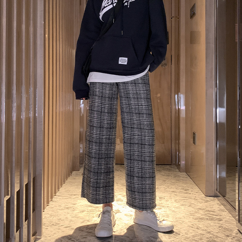 秋季2020新款高腰垂感宽松格子裤 伊索芙休闲裤