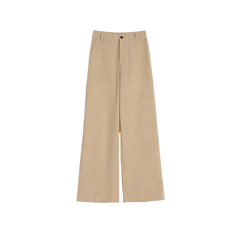 粉色灯芯绒裤子女秋冬季新款阔腿裤 伊索芙休闲裤