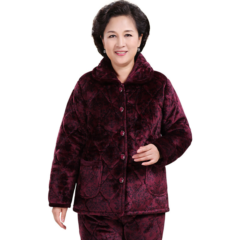 冬季中老年人夹棉加绒珊瑚绒睡衣 意米缇睡衣/家居服套装