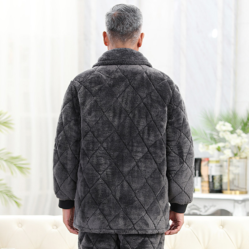男士冬季加绒爸爸中老年人老人睡衣 意米缇睡衣/家居服套装