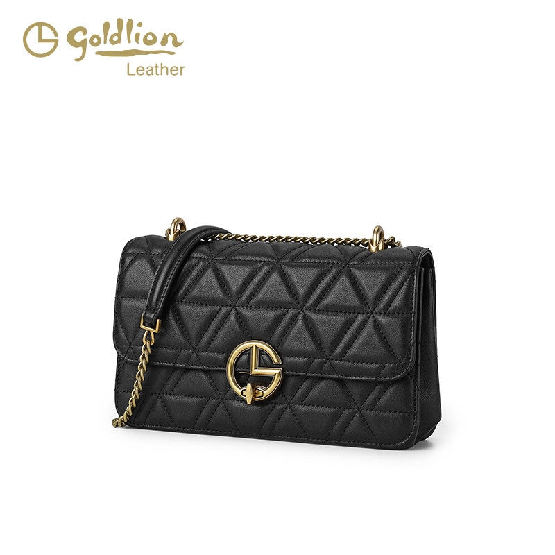 金利来2023新款真皮菱格链条斜挎包 金利来女包女士包袋