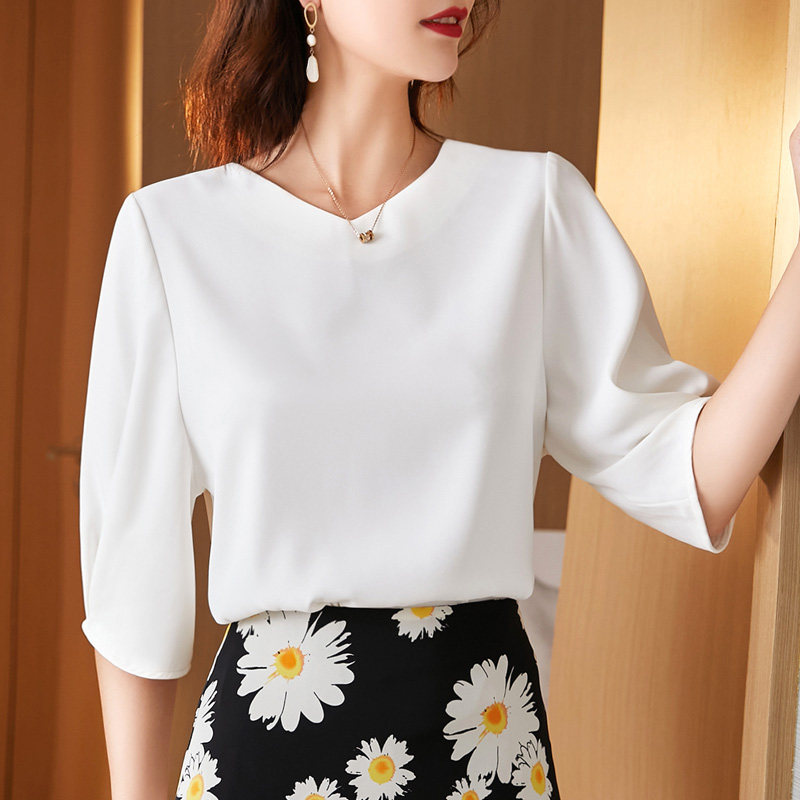 雪纺短袖2021新款夏季宽松韩版t恤 古朵诗蕾丝衫/雪纺衫