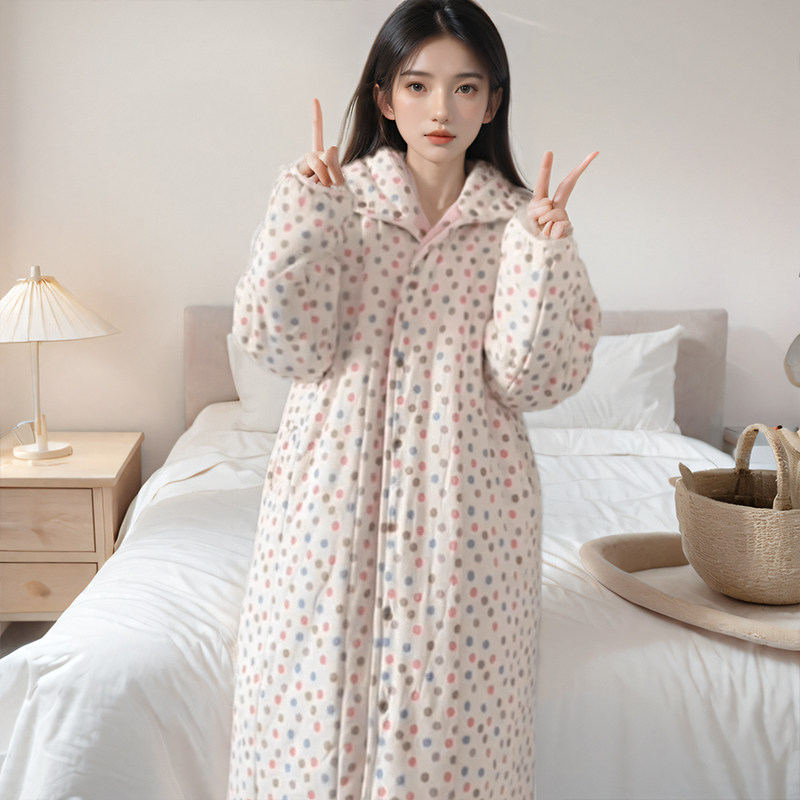 网红风波点空气棉女士睡衣秋冬款加绒加厚家居服中长款睡袍可外穿,淘宝优惠券,粉丝福利购,淘宝优惠卷