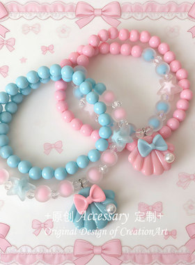 日系童趣蝴蝶结项链彩色串珠锁骨链甜美可爱配饰