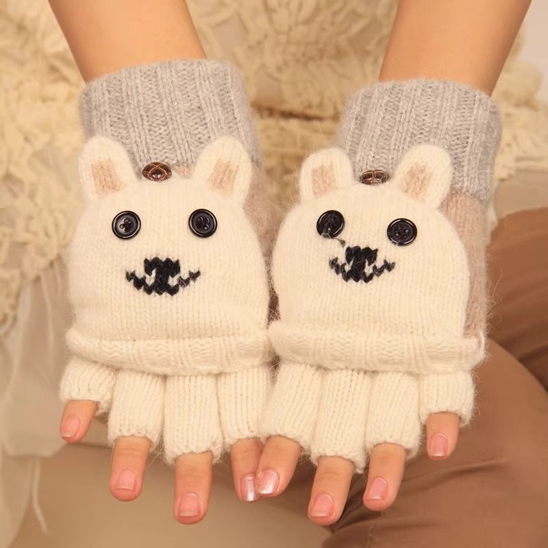 半指手套女秋冬季保暖日系可爱羊毛露指半截翻盖针织毛线女士手套,淘宝优惠券,粉丝福利购,淘宝优惠卷