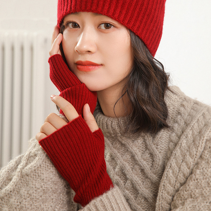 纯羊绒半指露指手套秋冬女保暖新款学生写字半截漏指袖套针织羊毛,淘宝优惠券,粉丝福利购,淘宝优惠卷