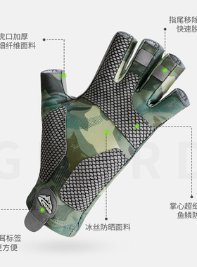 钓鱼手套半指男防晒速干露五指夏季冰丝防滑半截薄款骑行开车手套