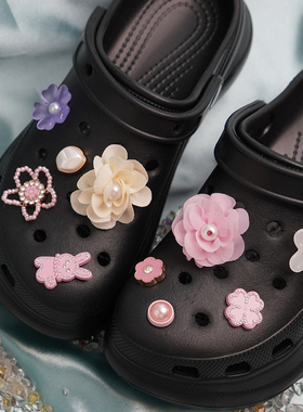 果冻色布艺鞋花金属小兔鞋扣