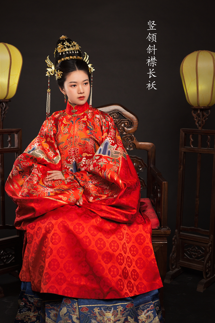 缎袄 子衣明堂【凤鸾鹤鹿】原创品牌织金妆花缎圆领明制长袄婚礼服定制_虎窝淘