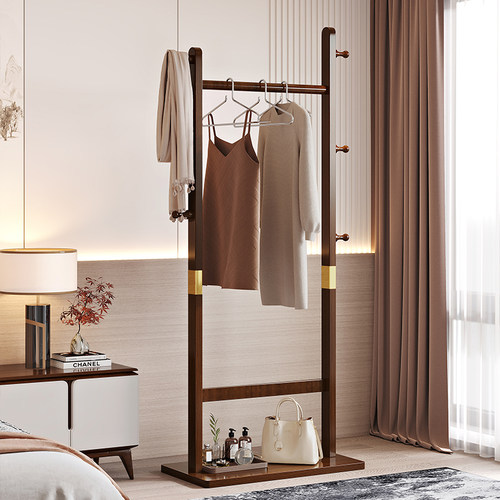 实木挂衣架落地卧室家用衣帽架立式多功能房间不占空间衣服挂架子 - 图3