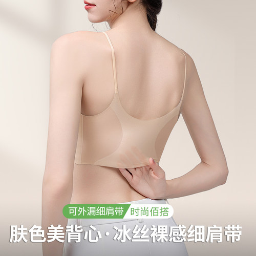 粉底液隐形无痕内衣女细肩带小胸聚拢夏季薄款肤色美背心式文胸罩 - 图3