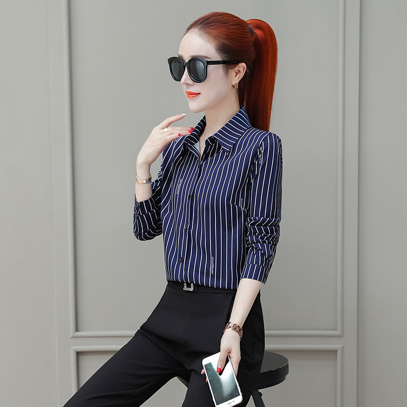 条纹女士长袖2022年春秋装新款衬衫 夏采芙衬衫