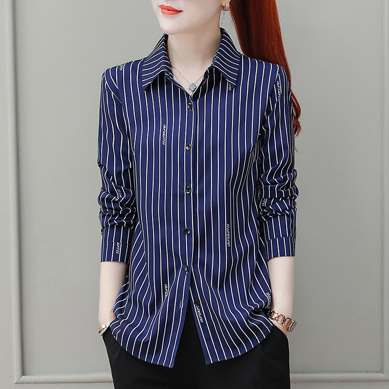 条纹女士长袖2022年春秋装新款衬衫 夏采芙衬衫