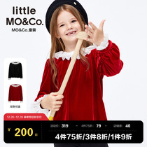 little moco children dress winter clothing children girl velvet long sleeves red blouses New year dress gowns doll shirts