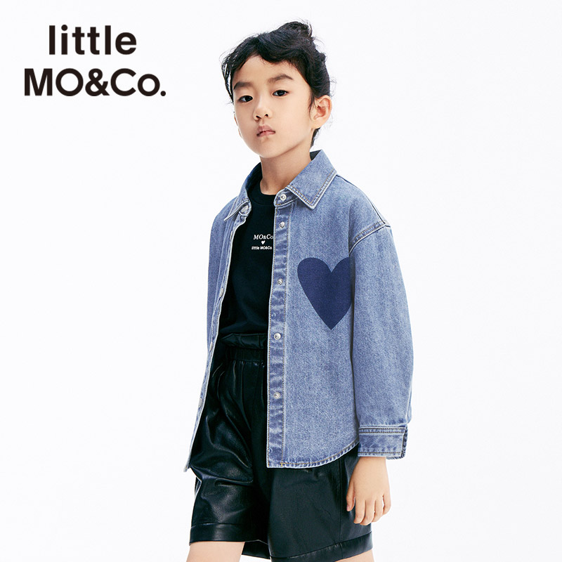 little moco童装春秋儿童牛仔衬衫上衣女童爱心衬衣外套洋气时髦 - 图0