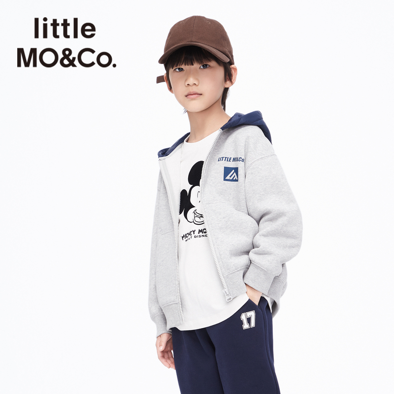 加绒 little moco童装男童开衫卫衣厚外套儿童连帽夹克男大童男孩