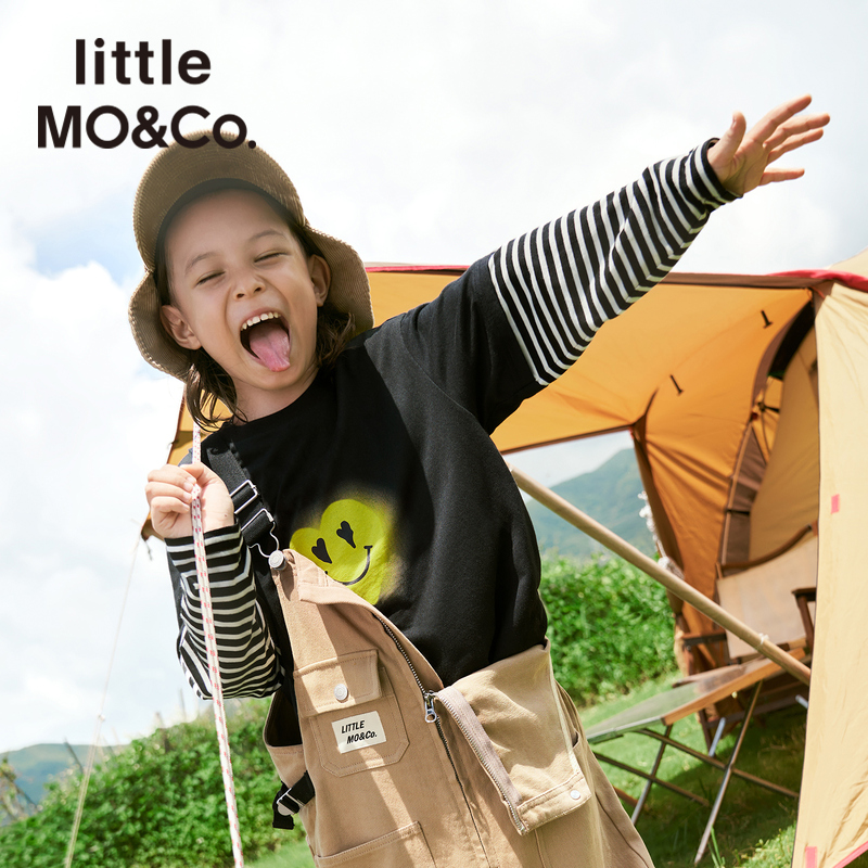 little moco童装春秋装儿童t恤男童女童假两件秋衣长袖上衣潮女孩