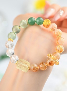 「甜猫盒子」水晶喜金木黄塔晶金玉满堂手链平衡磁场能量石手串