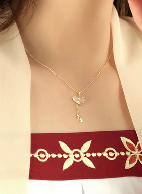 S999纯银福禄葫芦项链女2024新款本命年锁骨白玉髓吊坠情人节
