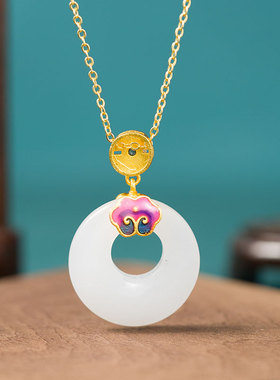 新中式国潮气质女款祥云平安扣仿和田玉碧玉国风复古百搭吊坠