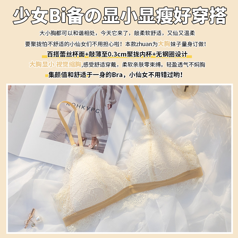 法式美背薄款大胸显小聚拢三角杯 黛莎妃文胸