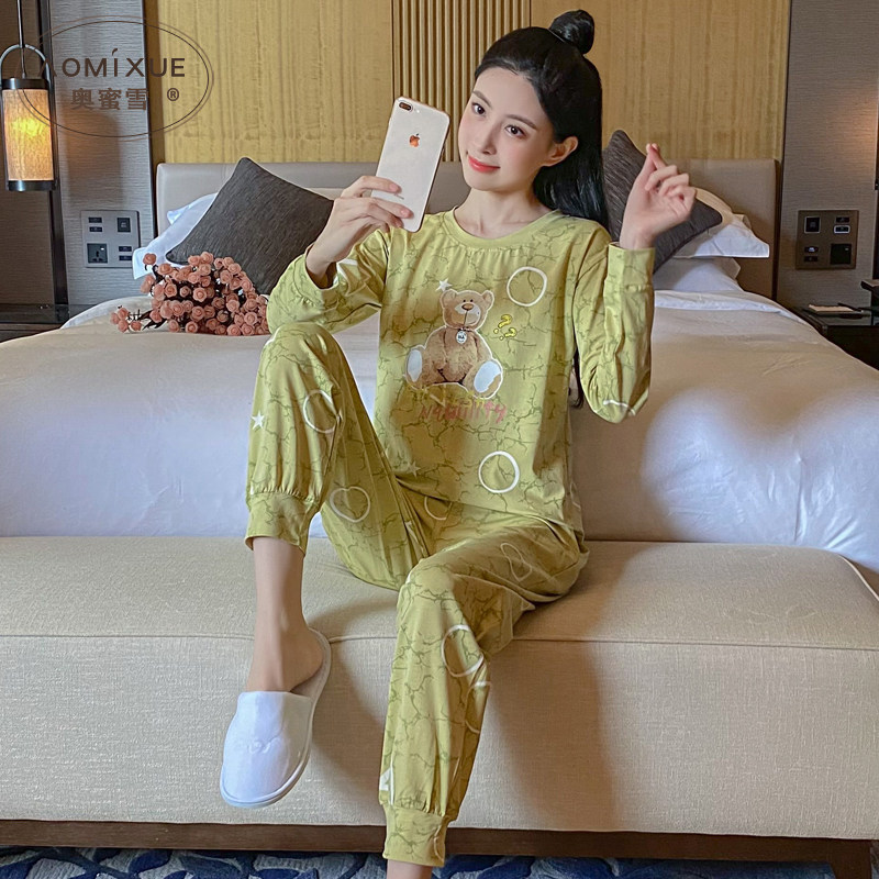 卡通睡衣女秋款纯棉可爱少女长袖家居服春秋季小熊套头宽松两件套,淘宝优惠券,粉丝福利购,淘宝优惠卷