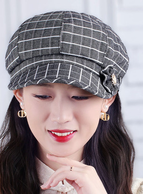 杏莲花八角帽鸭舌帽八角帽女春秋