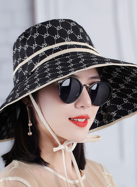 女夏天出游遮阳帽时尚字母大沿帽