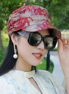 春夏印花褶皱显脸小妈妈平顶帽